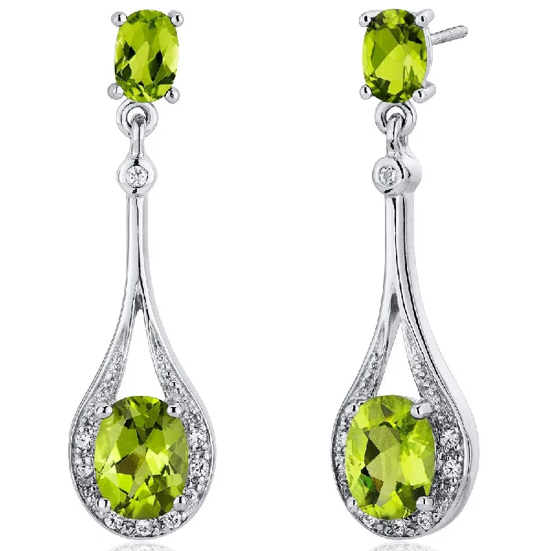 timeless radiant-cut stud earrings-Sterling Silver 4ct Peridot Oval Dangling Earrings