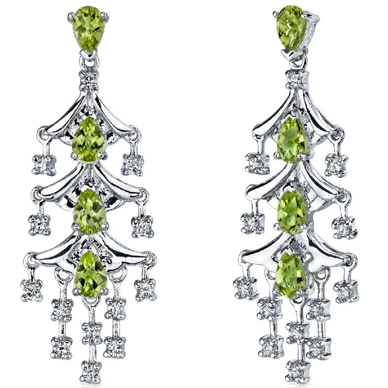 engraved bond drop earrings-Sterling Silver 4ct Peridot Pear Dangling Earrings