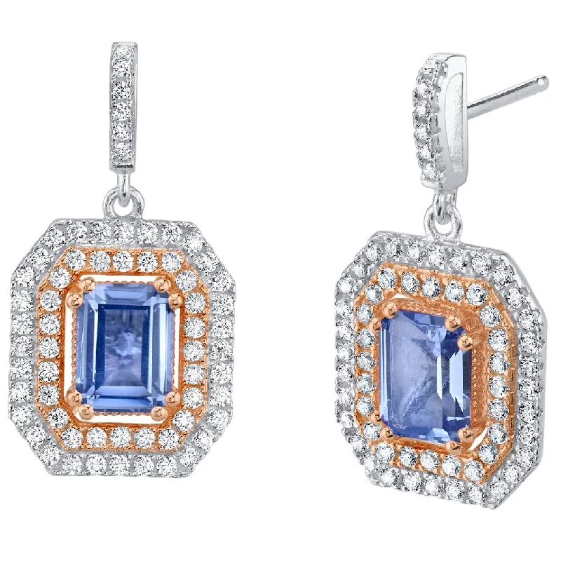 engraved oath drop earrings-Sterling Silver 4ct Simulated Tanzanite Radiant Dangling Earrings