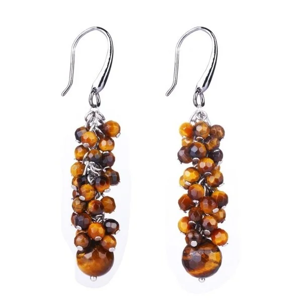 minimalist trapezoid earrings-Sterling Silver 6.35ct Tiger Eye Dangle Earring