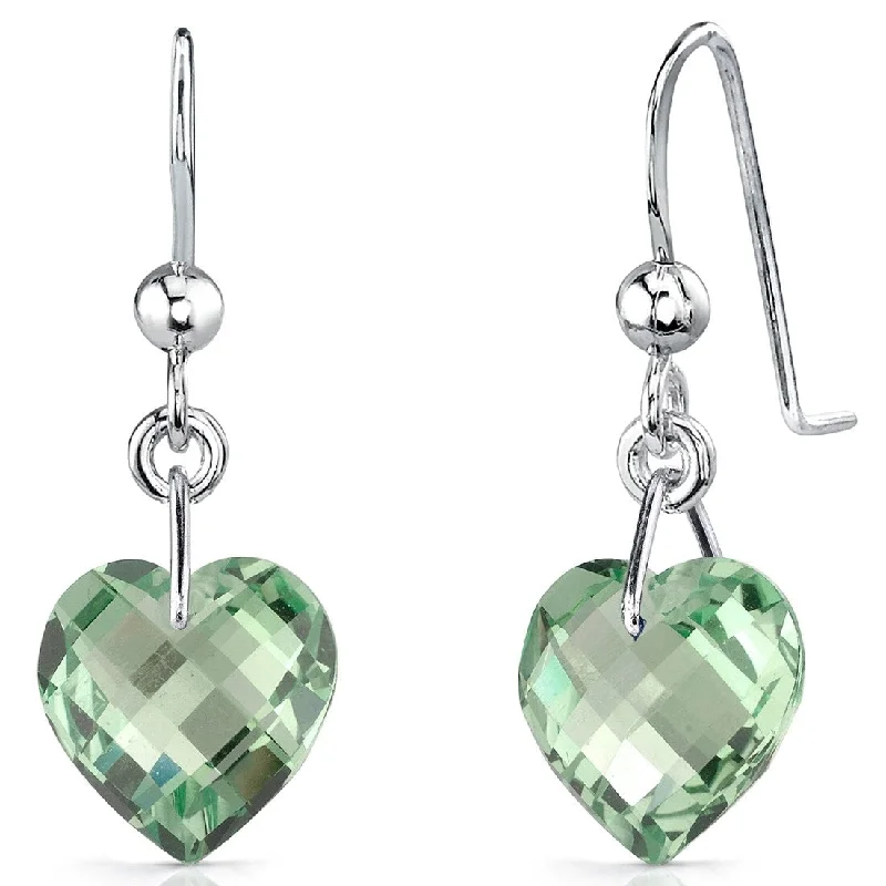 antiqued gold stack earrings-Sterling Silver 6.75ct Green Amethyst Heart Dangling Earrings