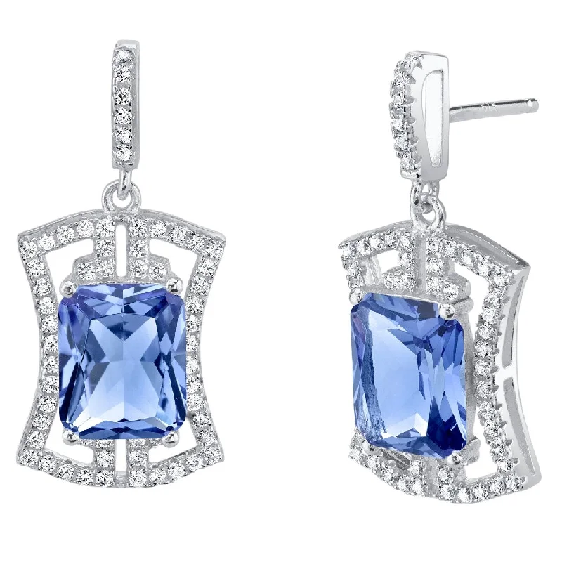 gothic-inspired hawk earrings-Sterling Silver 6ct Simulated Tanzanite Cushion Dangling Earrings