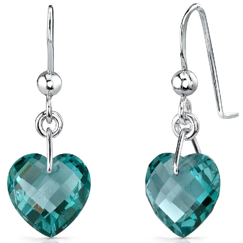 modern overlapped drop earrings-Sterling Silver 9.5ct Created Sapphire Heart Dangling Earrings