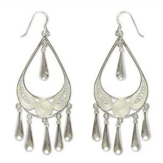 sleek titanium drop earrings-Sterling Silver 'Mystic Rain' Filigree Earrings