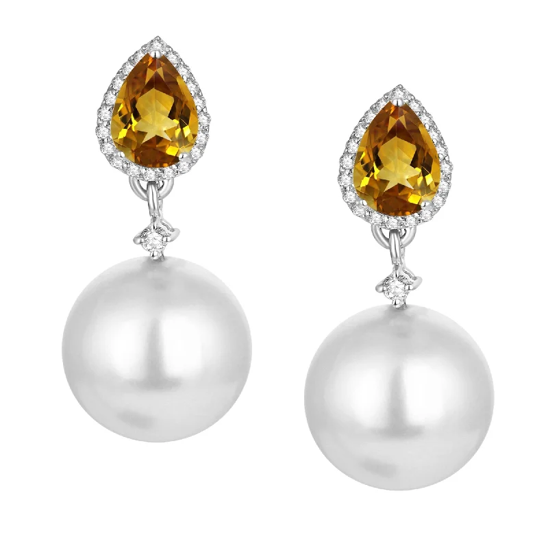 gothic-inspired talon earrings-Sterling Silver Shell Pearl, Citrine and White Topaz Drop Earring