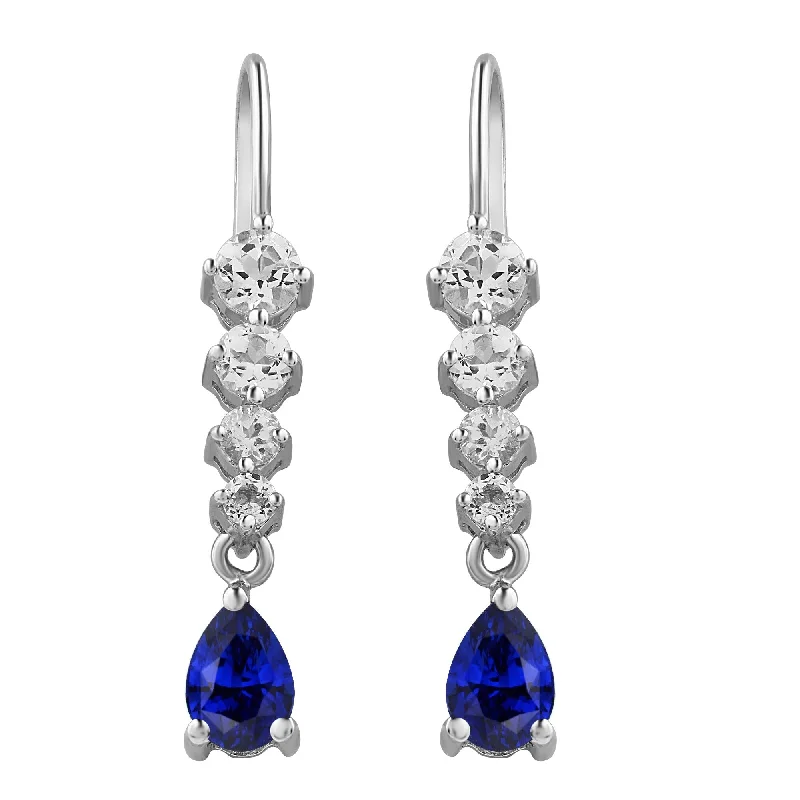 engraved pledge stud earrings-Sterling Silver with Blue Sapphire and White Topaz Dangle Earring