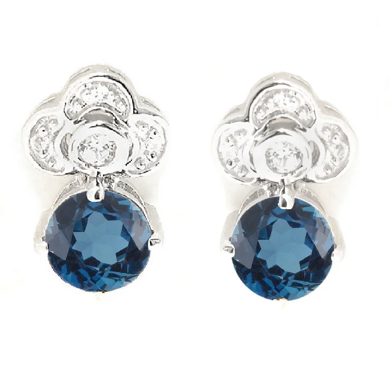 bold garnet channel earrings-Sterling Silver with London Blue Topaz and White Zircon Drop Earring