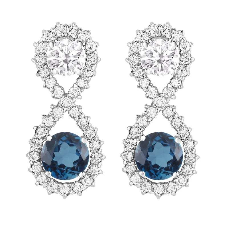 floral eternity ruby earrings-Sterling Silver with London Blue Topaz,Moissanite,White Topaz Earring