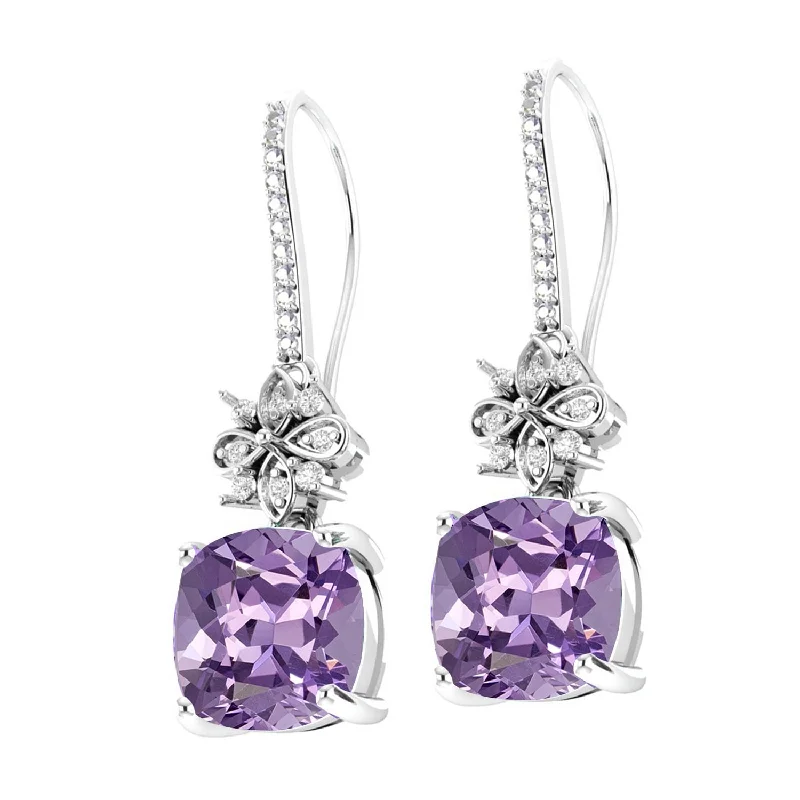 polished rose dangle earrings-Sterling Silver with Natural Amethyst and White Topaz Dangle Earring