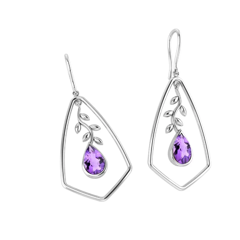 modern stacked larimar earrings-Sterling Silver with Natural Amethyst Drop Earring