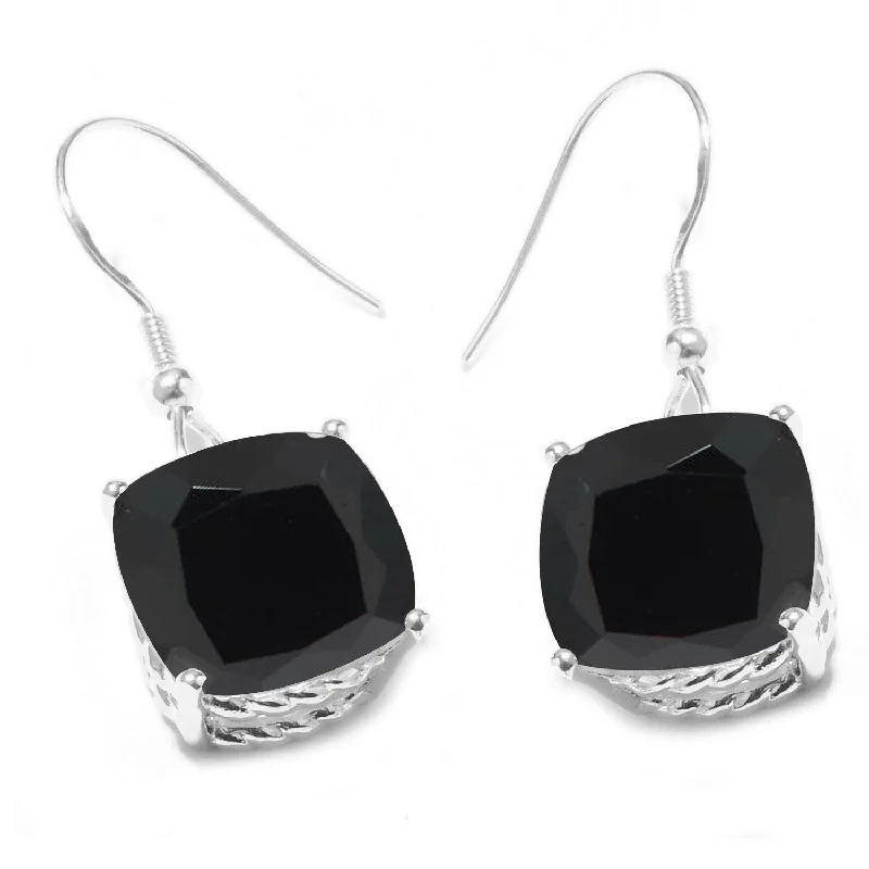 adjustable flame earrings-Sterling Silver with Natural Black Spinel Dangle Earring