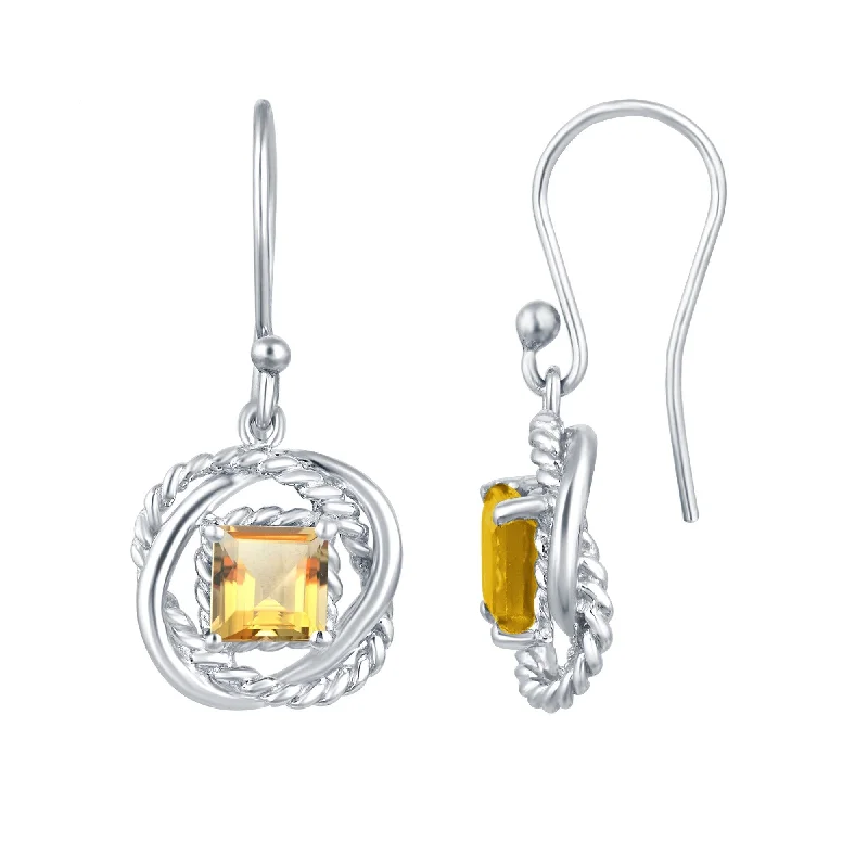 artisan-crafted gold earrings-Sterling Silver with Natural Citrine Twisted Wire Earring