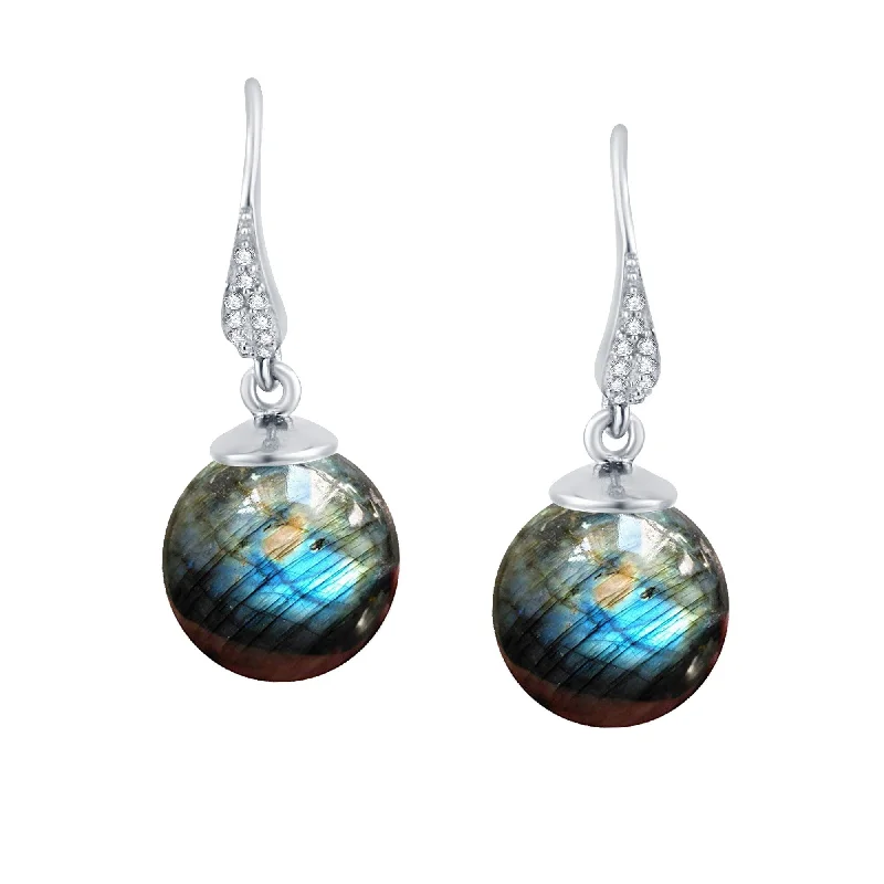 modern sleek crest earrings-Sterling Silver with Natural Labradorite and White Topaz Earring