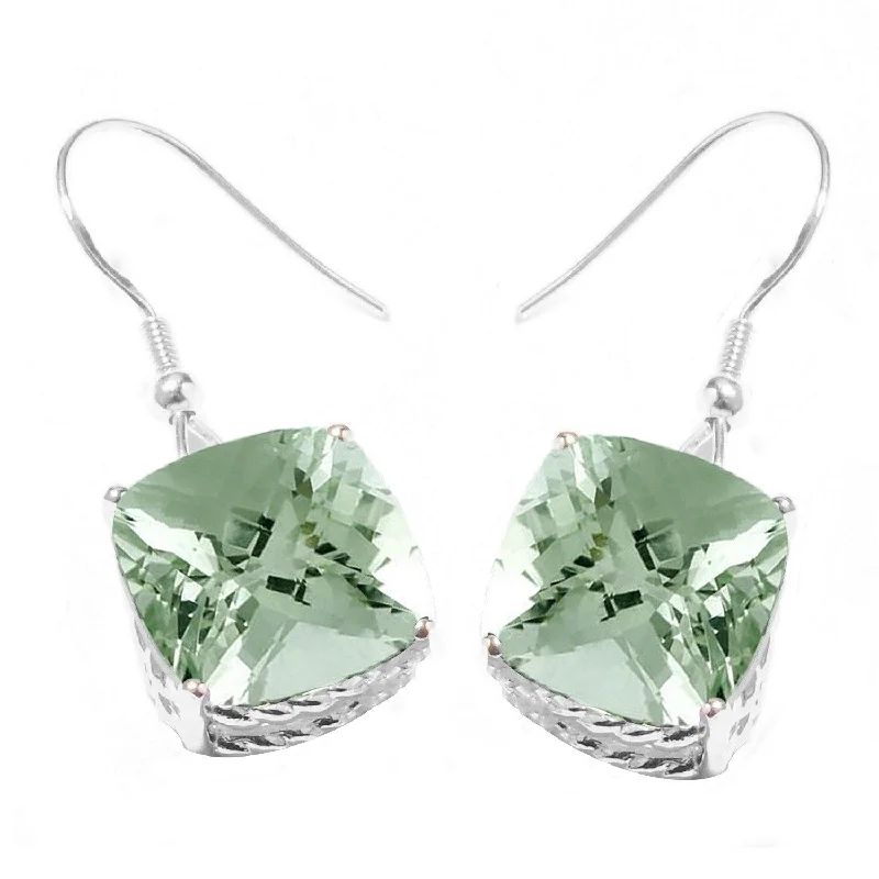 engraved trust drop earrings-Sterling Silver with Natural Prasiolite Dangle Earring