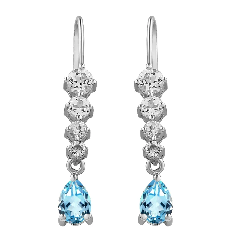 art deco alexandrite earrings-Sterling Silver with Natural Sky Blue Topaz Dangle Earring