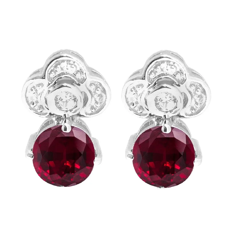 polished rose dangle earrings-Sterling Silver with Ruby and Natural White Zircon Drop Earring