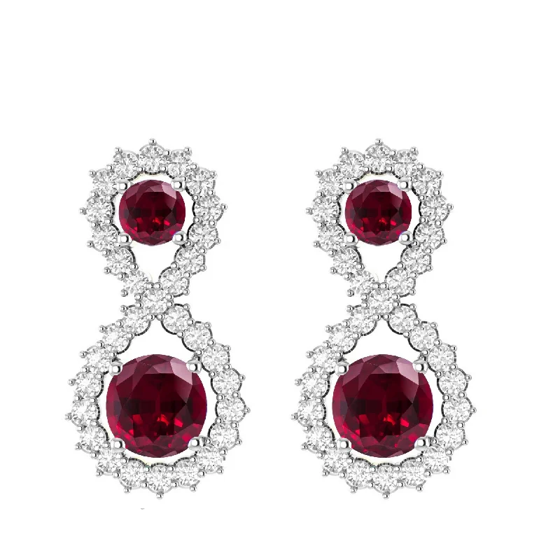 striking tanzanite dangle earrings-Sterling Silver with Ruby and White Topaz Drop Earring