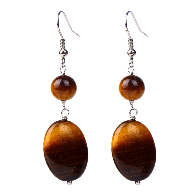 quad-stone stud earrings-Sterling Silver with Tiger Eye Dangling Earring