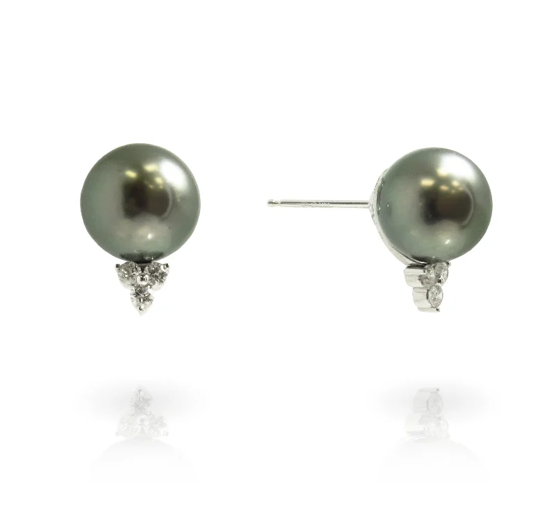 art deco alexandrite earrings-Tahitian Pearl and Diamond Earrings