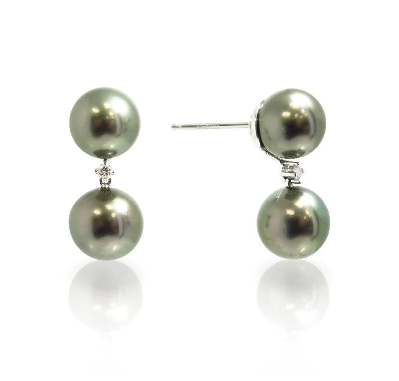 antiqued rose stack earrings-Tahitian Pearl and Diamond Drop Earrings