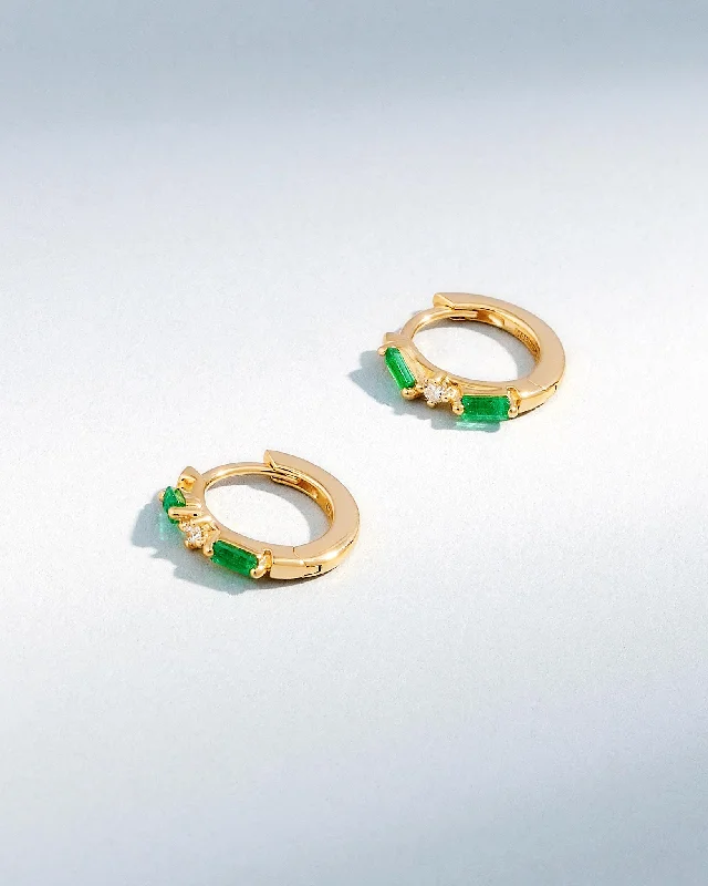 engraved pledge stud earrings-Thin Mix Emerald Huggies