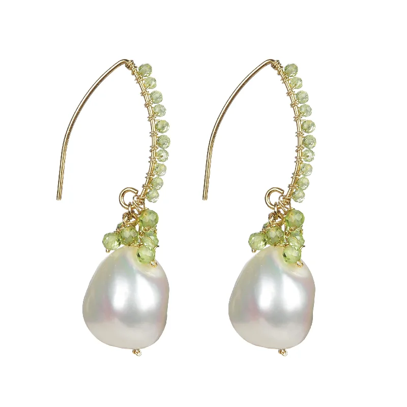 bold emerald ridge earrings-V3 Jewelry Peridot and Pearl Gold Over Sterling Silver Dangle Earring