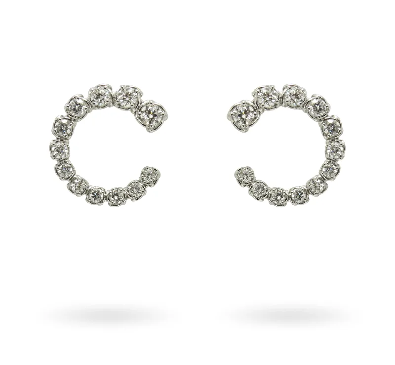 modern sleek ridge earrings-White Gold and Diamond Swirl Earrings