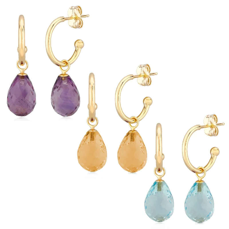 engraved bond drop earrings-Yellow Gold and Interchangeable Colored Stone Earrings